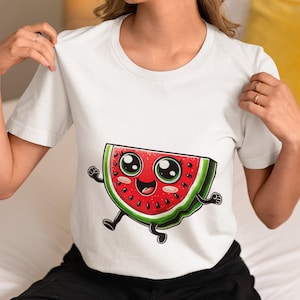 Happy Watermelon Slice T-Shirt, Cute Fruit Graphic Tee, Fun Summer T-Shirt, Unisex Shirt, Kawaii Melon T-Shirt, Perfect Gift for Fruit Lover