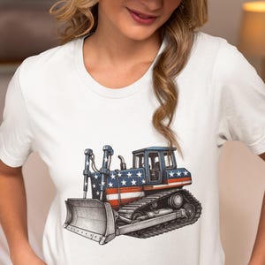 American Flag Bulldozer T-Shirt, Patriotic USA Construction Worker Heavy Equipment Tee, 4th of July Bulldozer Shirt, Unisex USA Pride Gift