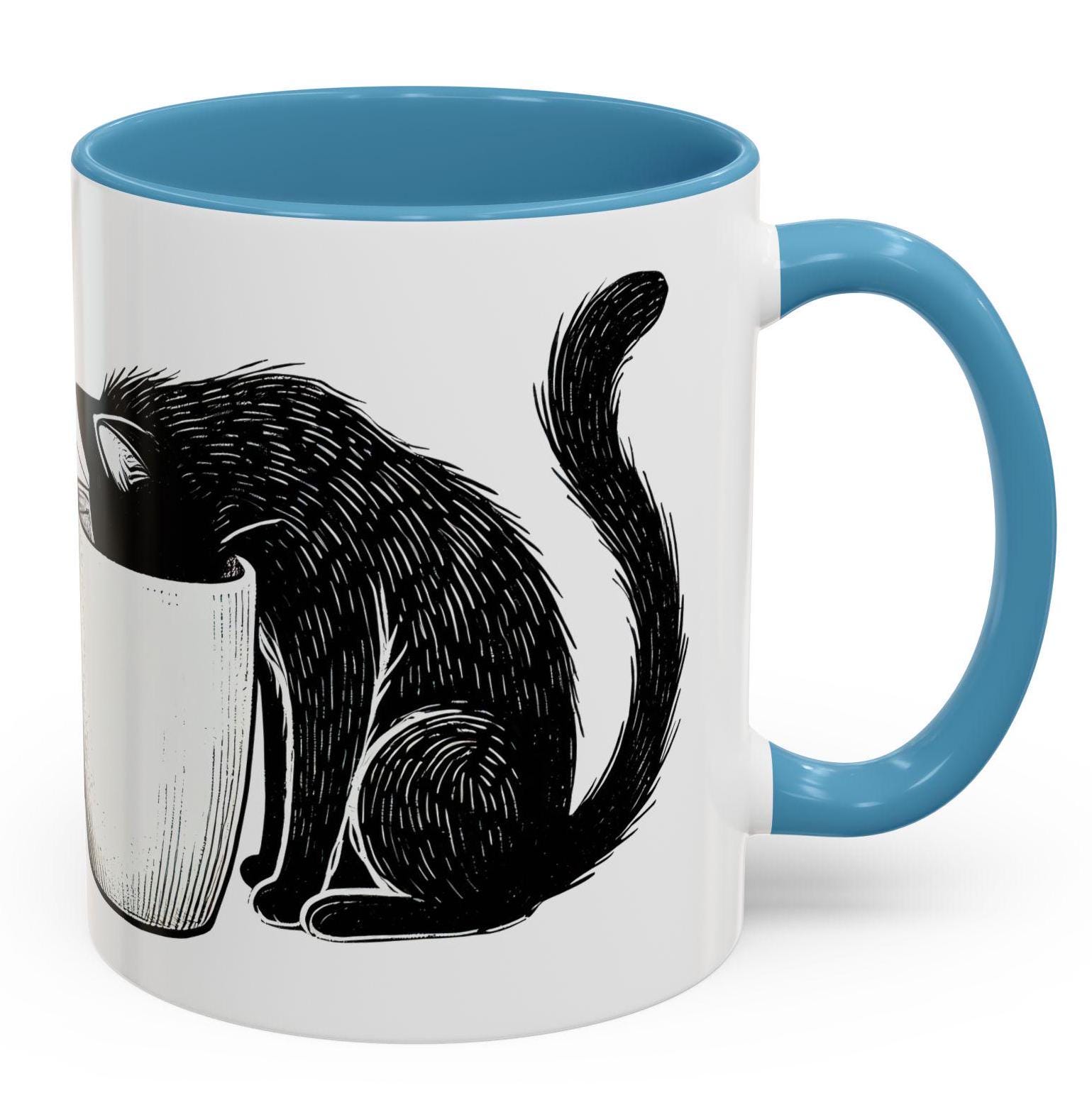 Minimalist Black Cat Mug Design, Funny Cat Lover Coffee Cup With