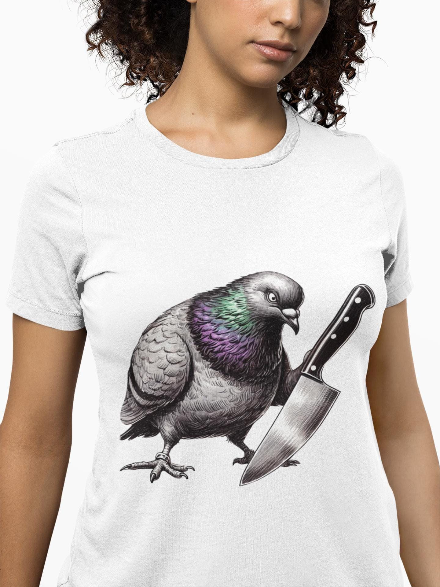Savage Pigeon With Knife T-shirt, Dark Humor Bird Graphic Tee