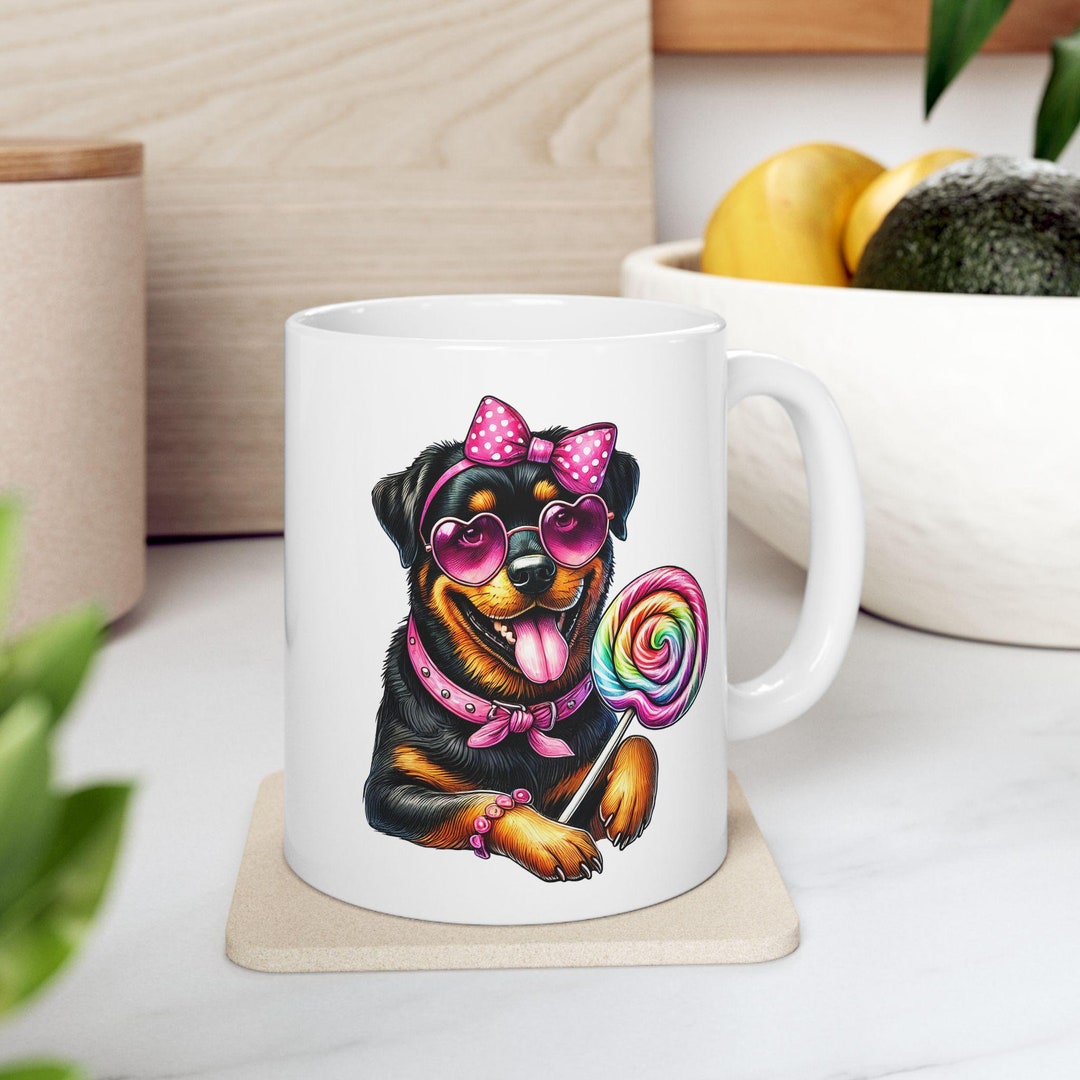 Adorable Rottweiler Dog Mug - Cute Candy Lover Dog Gift Idea, Quirky ...