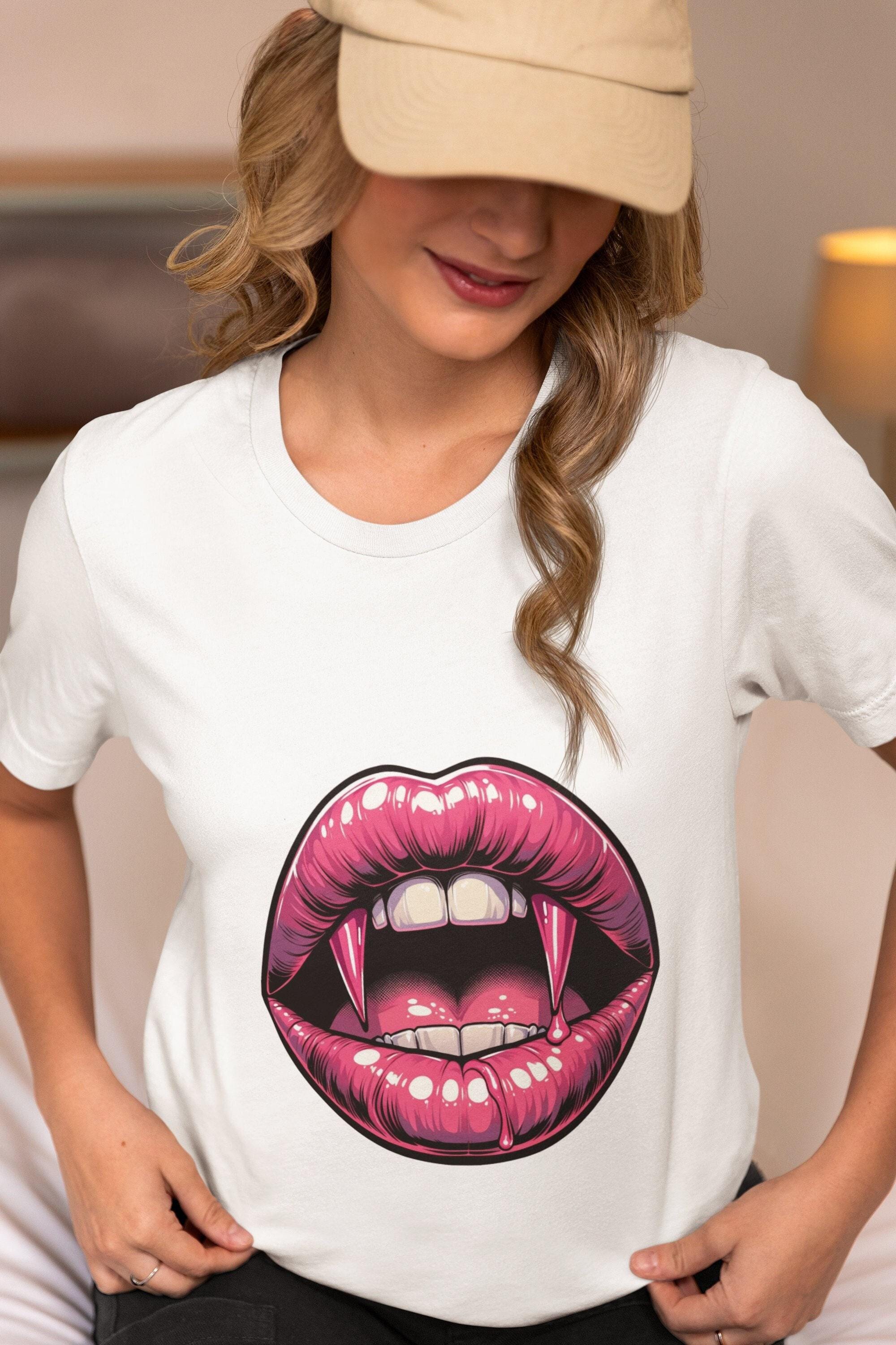 Vampire Lips Unisex T-shirt | Dripping Fangs Graphic Tee | Goth