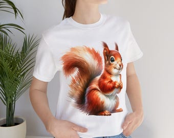 Cute Watercolor Squirrel Art T-Shirt - DTG Printed Shirt Design - Fashionable Nature-Inspired Tee Top for Men & Women - Ideal Unique Gift