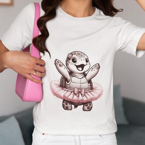 Unisex T-Shirt with Cute Turtle in Pink Tutu | Sea Turtle Ballerina Print | Fun Animal Graphic|Unique Ballet Tortoise Shirt|Casual Gift Top