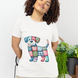Patchwork Dog T-Shirt - Colorful Quilted Fabric Pattern Tee,Fun Patchwork Puppy Shirt,Unique Gift for Dog Lovers,Artistic Handmade Style Top