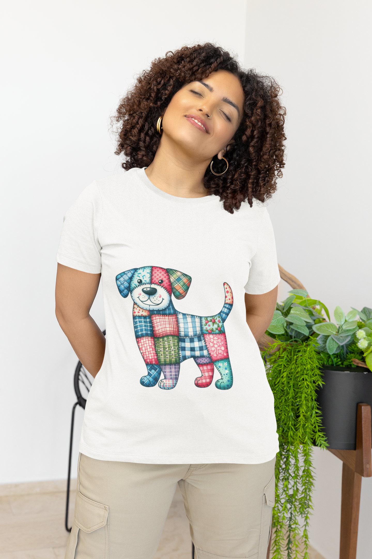 Patchwork Dog T-shirt - Colorful Quilted Fabric Pattern Tee Patchwork Dog T-shirt - Colorful Quilted Fabric Pattern Tee