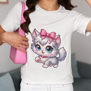 Adorable Cartoon Kitten T-Shirt, Cute Cat Tee Top, Unisex Casual Wear, Whimsical Animal Apparel, Gift for Cat Lovers, Playful Pet Design