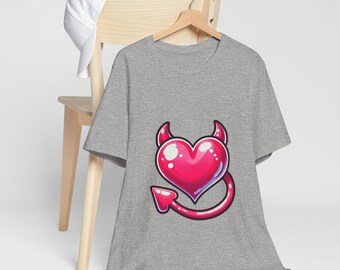 Devil Heart T-shirt - Cute Devil Horns and Tail, Valentine Love