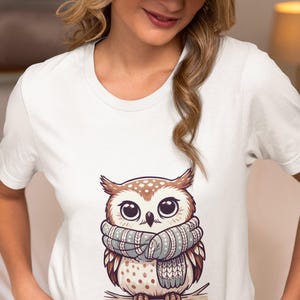 Cozy Autumn Owl T-Shirt | Unisex Graphic Tee Top with Whimsical Owl Design, Soft Cotton, Perfect for Fall Season |Unique Owl Lover Gift Idea