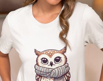 Cozy Autumn Owl T-Shirt | Unisex Graphic Tee Top with Whimsical Owl Design, Soft Cotton, Perfect for Fall Season |Unique Owl Lover Gift Idea