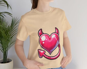 Devil Heart T-shirt - Cute Devil Horns and Tail, Valentine Love
