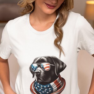 Unisex Americana Labrador T-Shirt | Patriotic Dog with Sunglasses & Flag | Unique 4th of July Tee | Independence Day | Dog Lover Gift