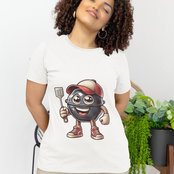 Grill Master Delight T-Shirt|Fun BBQ Cartoon Character Tee|Unisex Barbecue Lover Gift|Grill King Unique Chef Apparel|Dad's Cooking Outfit