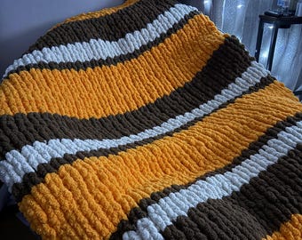 Cleveland Browns inspired chunky chenille blanket