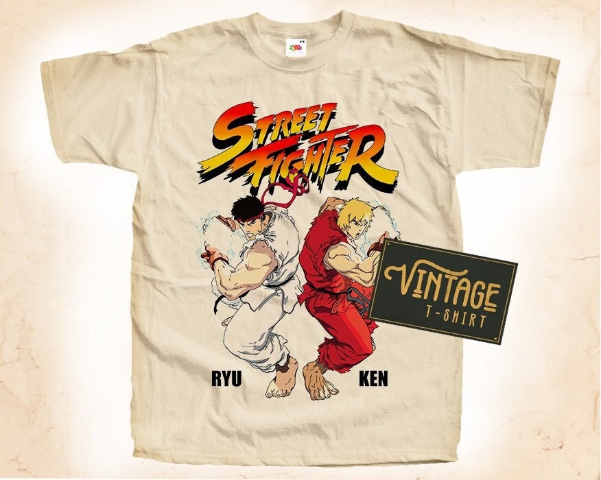 Street Fighter V2 TShirt Vintage Natural color Men's TShirt DTG Digital Print SIZES S M L XL 2XL 3XL 4XL 5XL