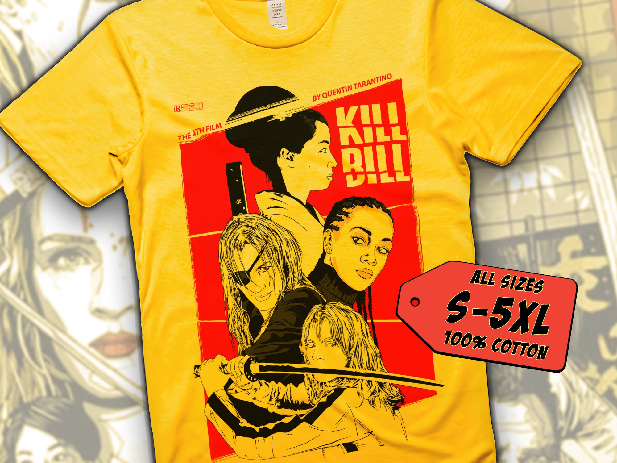 Kill Bill V18 Tshirt Vintage Yellow Color Men