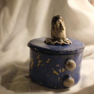 Caja de cerámica, maceta de cerámica, caja azul, maceta artesanal, caja artística, caja original, caja de almacenamiento, objeto decorativo