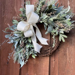 Cream and gold Christmas wreath, Winter wreath, holiday wreath, Christmas double door Winter wreath, Lambs Ear Winter Christmas Wreath