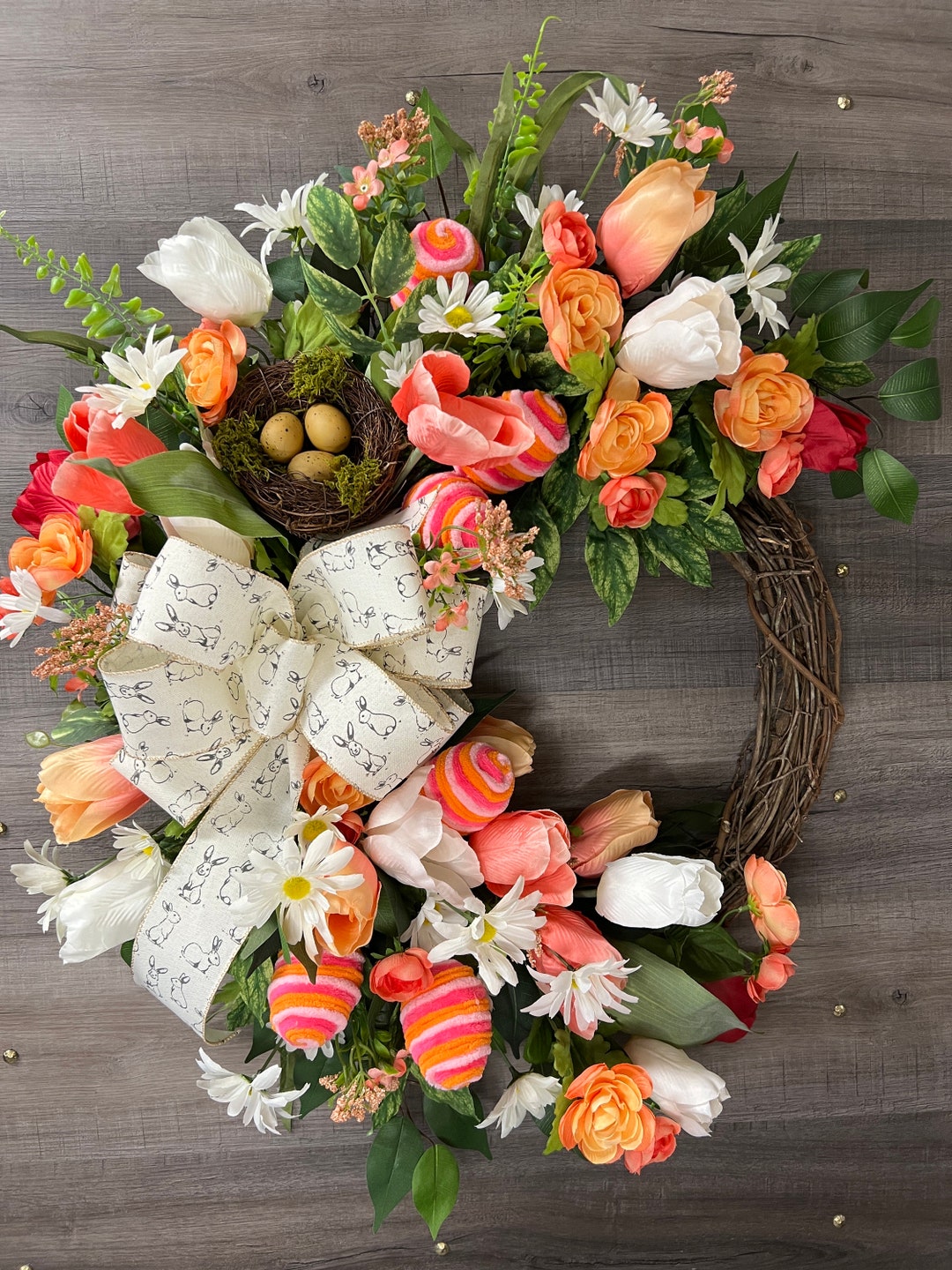 Welcome Easter Spring Door Wreath, Hydrangea and Tulip Easter Wreath ...