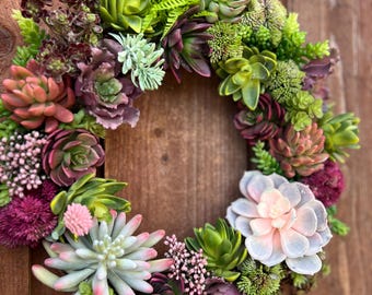 Succulent Wreath: 15-16 Inch Grapevine, Artificial Succulent Decor