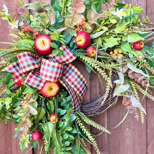 Apple Fall Door Wreath: Farmhouse Harvest Decor, Handmade