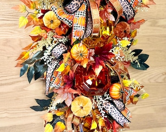 XXL FALLOWEEN Bling Door  Swag | Luxury Halloween & Fall Front Door Decor | One-of-a-Kind Designer Pumpkin Halloween Fall Autumn Swag