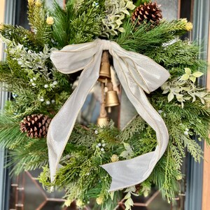 Christmas Evergreen Wreath, Holiday Wreath, Winter Wreath, Farmhouse Country Wreath, Wreath for Front Door, Rustic Christmas Bell Wreath