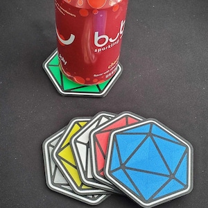 DnD Coaster Set D20 Dice Gift for Dungeon Master Game Night