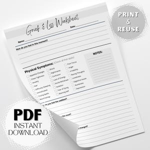 Grief & Loss Therapeutic Worksheet: Process Emotional and Somatic Responses Printable PDF Instant Digital Download