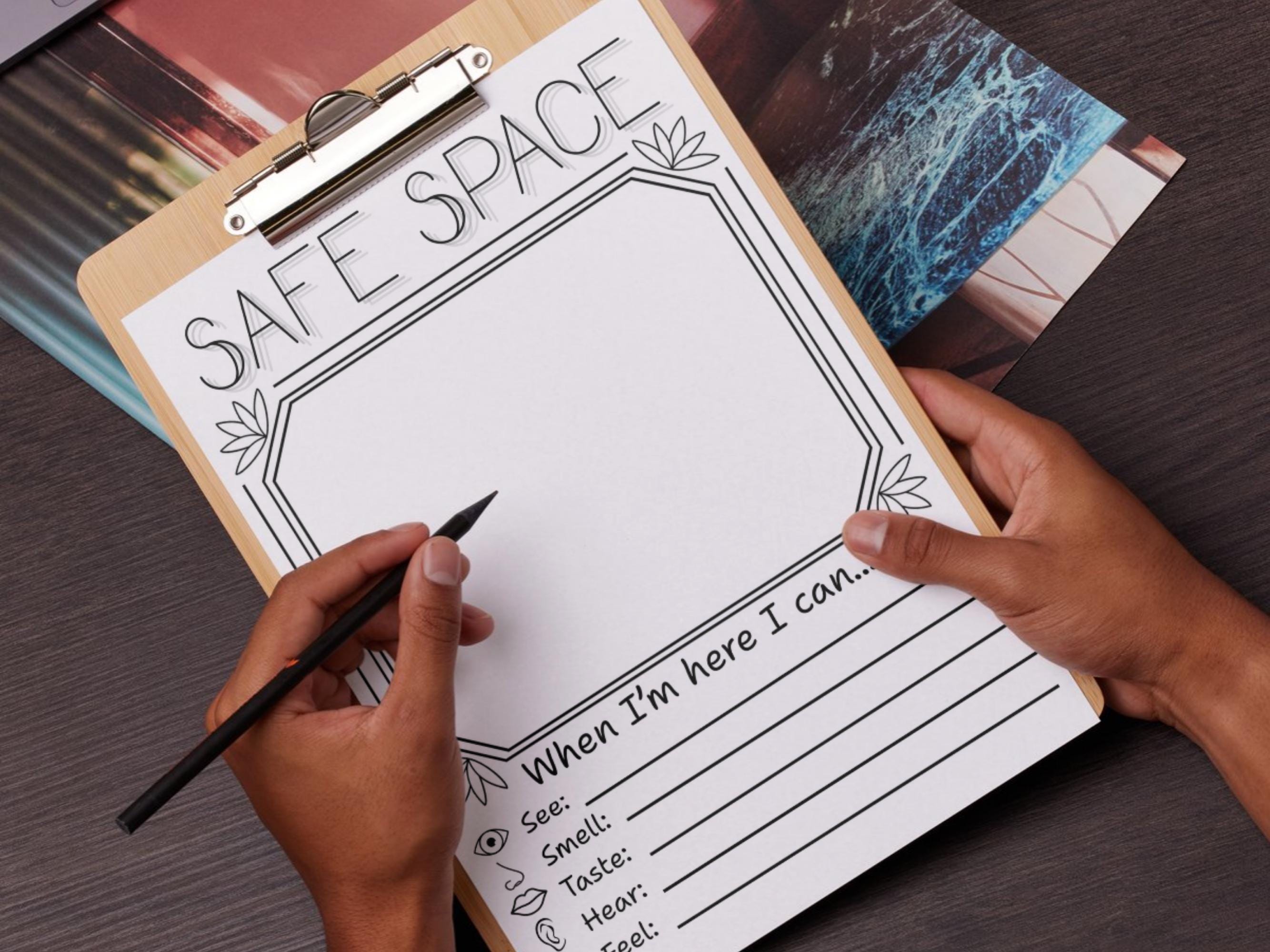 Safe Space Worksheet.pdf Safe Space Worksheet: Printable Art Therapy Mindfulness Exercise for ...