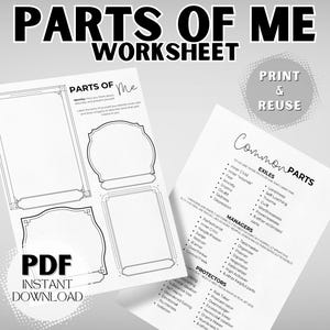Parts of Me Worksheet: Parts Work Therapy Exercise for Greater Awareness & Inner Support Printable PDF Instant Digital Download