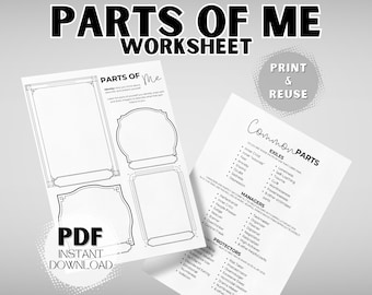 Parts of Me Worksheet: Parts Work Therapy Exercise for Greater Awareness & Inner Support Printable PDF Instant Digital Download