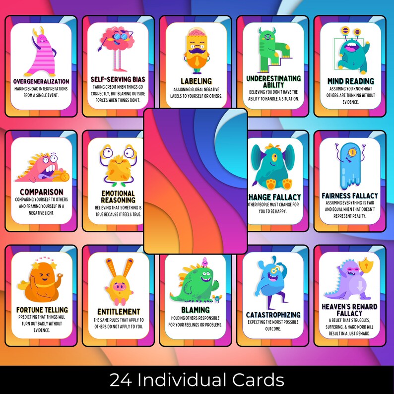 Cognitive Distortion Flash Cards: 24 Individual Children's Therapy ...