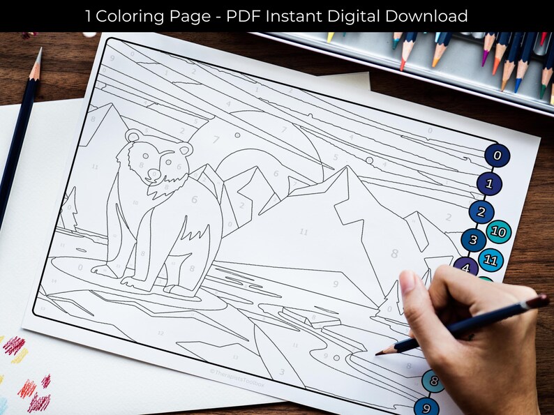 Color by Number: Therapeutic Printable Colorful Holiday Polar Bear ...