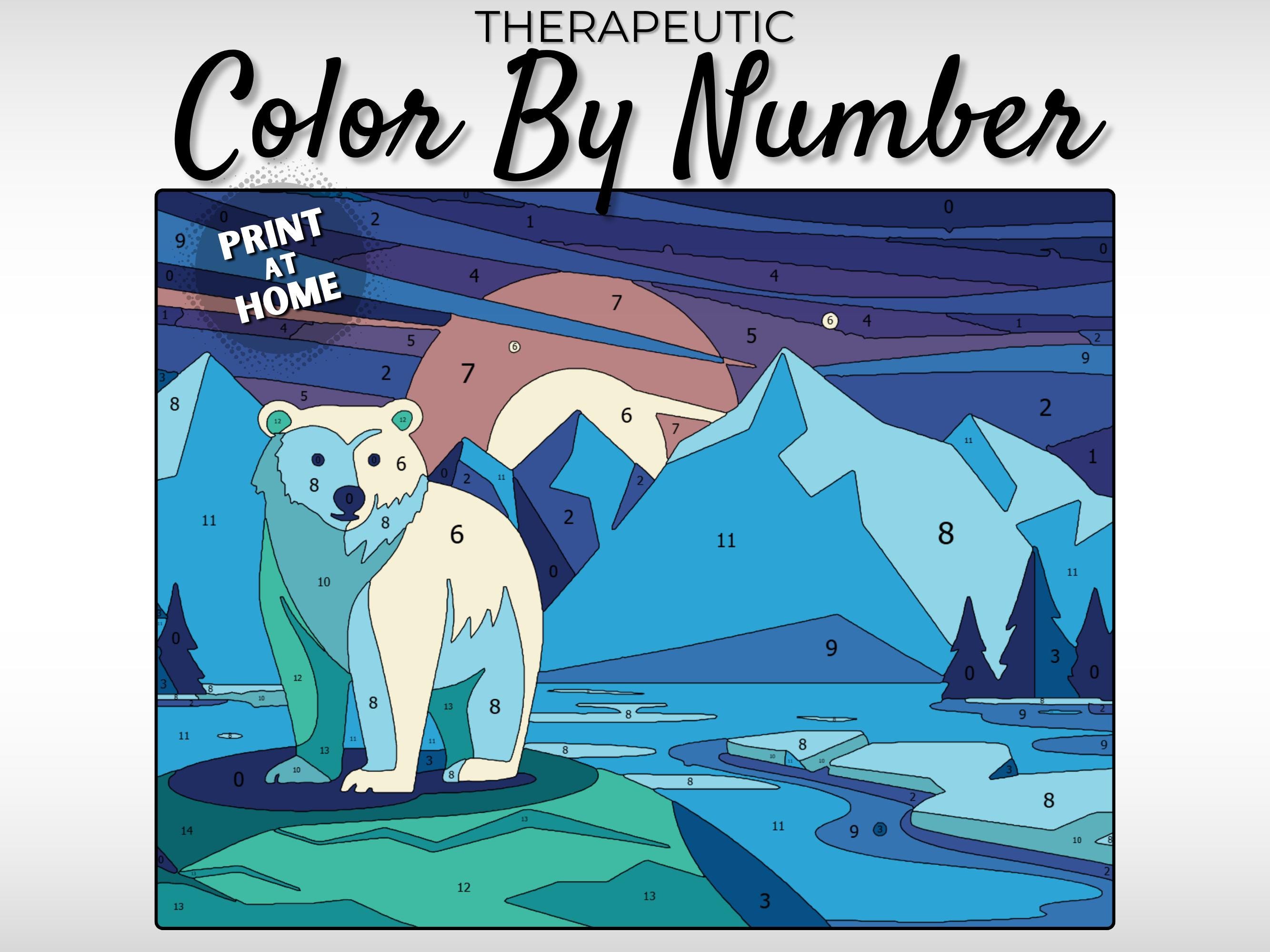 Color by Number: Therapeutic Printable Colorful Holiday Polar Bear ...