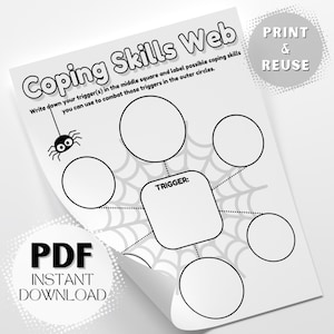 Coping Skills Web Worksheet: Printable Mental Health Activity for Emotional Resilience and Life Satisfaction PDF Instant Digital Download