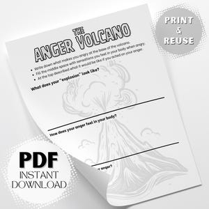 Anger Volcano Worksheet: Printable Mental Health Activity for Greater Emotional Regulation and Anger Management PDF Instant Digital Download