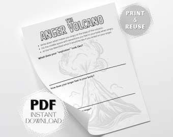 Anger Volcano Worksheet: Printable Mental Health Activity for Greater Emotional Regulation and Anger Management PDF Instant Digital Download