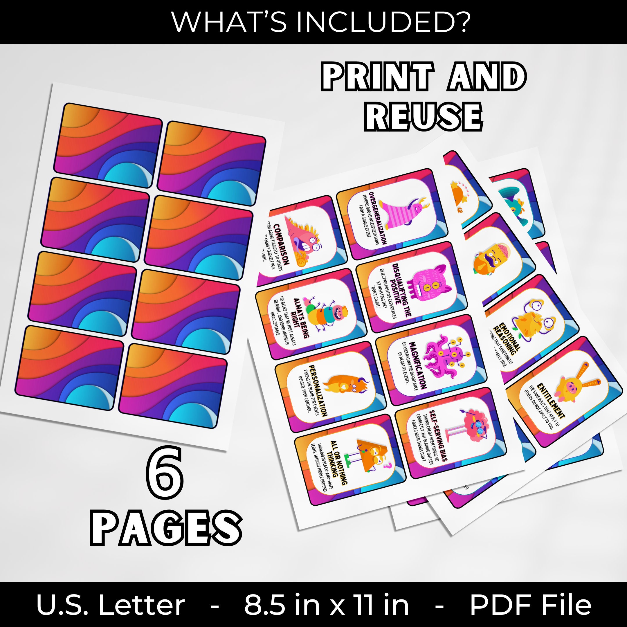 Cognitive Distortion Flash Cards: 24 Individual Children's Therapy ...