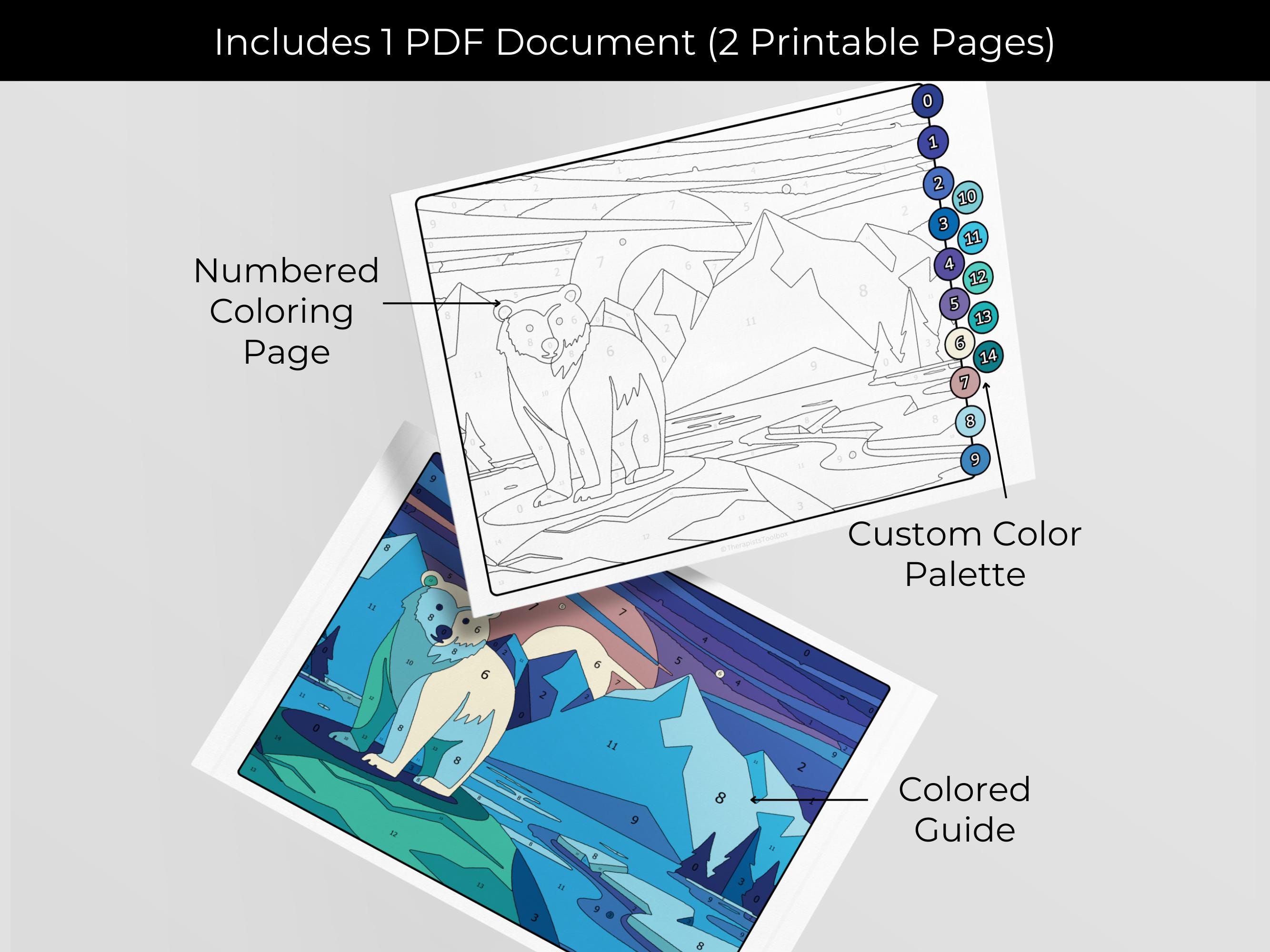 Color by Number: Therapeutic Printable Colorful Holiday Polar Bear ...