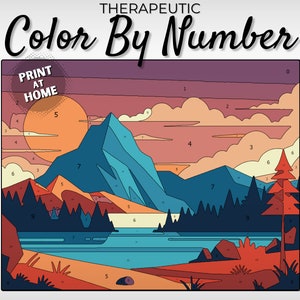 Color By Number: Therapeutic Printable Colorful Mountain Landscape Coloring Page PDF Instant Digital Download for Stress Relief & Relaxation