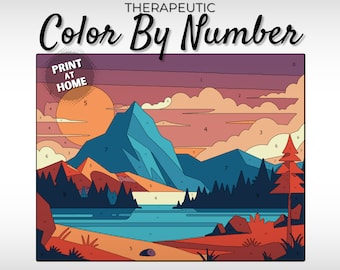 Color By Number: Therapeutic Printable Colorful Mountain Landscape Coloring Page PDF Instant Digital Download for Stress Relief & Relaxation