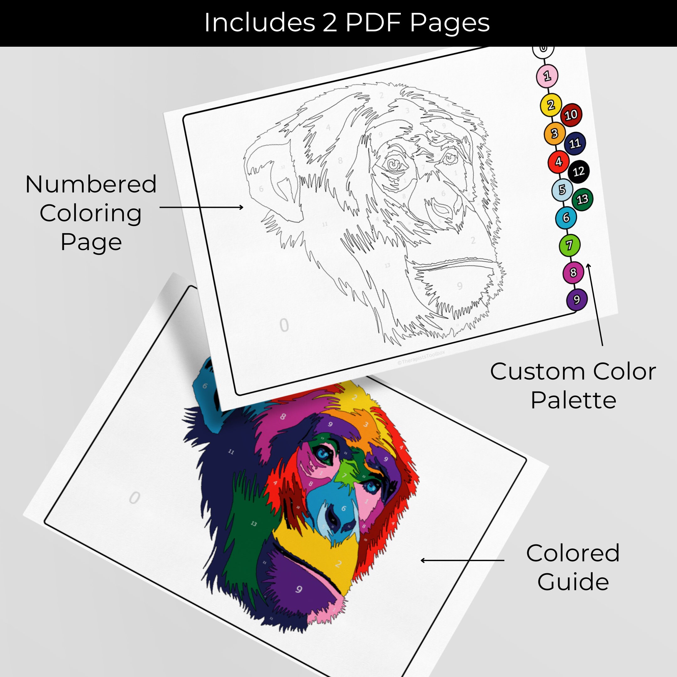Color by Number: Therapeutic Printable Colorful Chimpanzee Coloring ...