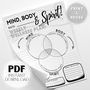 Mind, Body, & Spirit Weekly Wellness Plan for Mental Physical and Spiritual Balance Printable PDF Instant Digital Download