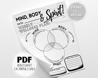 Mind, Body, & Spirit Weekly Wellness Plan for Mental Physical and Spiritual Balance Printable PDF Instant Digital Download