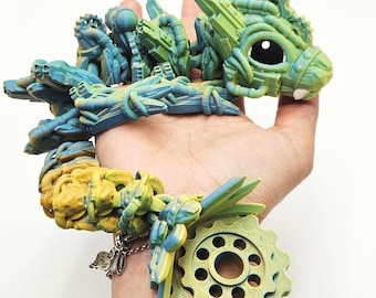 Articulated Baby Steampunk Dragon – 3D printed Poseable Fantasy Figurine, unique gift, fidget fun, collectable