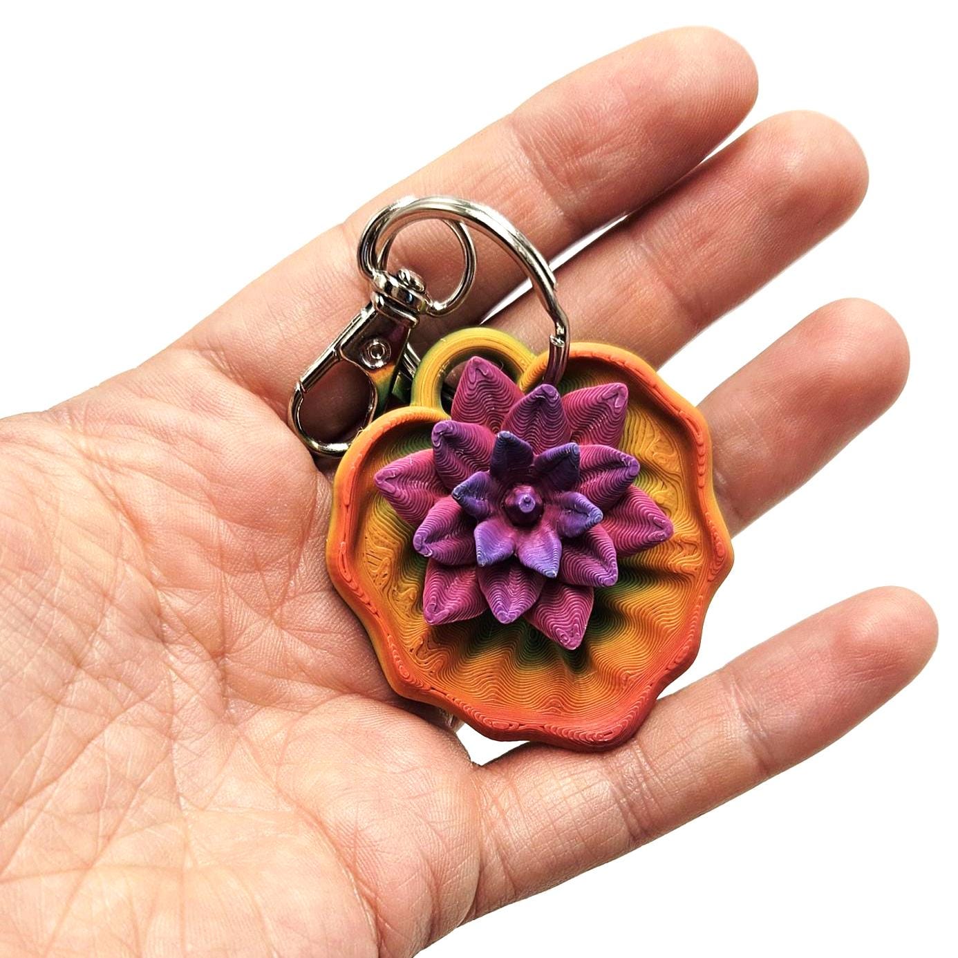 3D Printed Lotus Flower Keyring – Elegant Floral Charm - Etsy