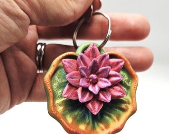 Lotus Lily Flower Keyring – 3D Printed Elegant, Lightweight, and Symbolic, Carry calm with you on your travels, Beautiful Unique Keyring