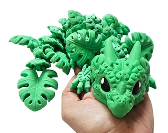 Baby Monstera Dragon | 3D Printed Articulated Dragon | Flexible Plant Dragon | Cute Fantasy Desk Pet | Plant Lover Gift