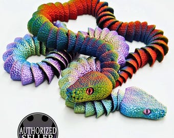 Realistic 3D Printed Articulated Snake with Lifelike Eyes, Flexible Friend, Sensory Fidget